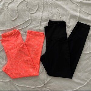Lot of 2 Old Navy Elevate Compression Leggings, Neon Orange & Black - Size S